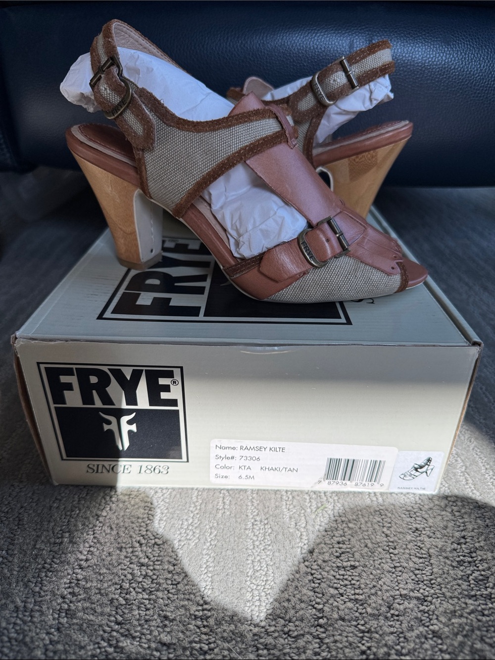 Frye Khaki and Tan Slingback Heels size 6.5 Sandler